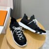 6 Hermès Black Knit and Suede Low-Top Sneakers with White Laces and Treaded Sole