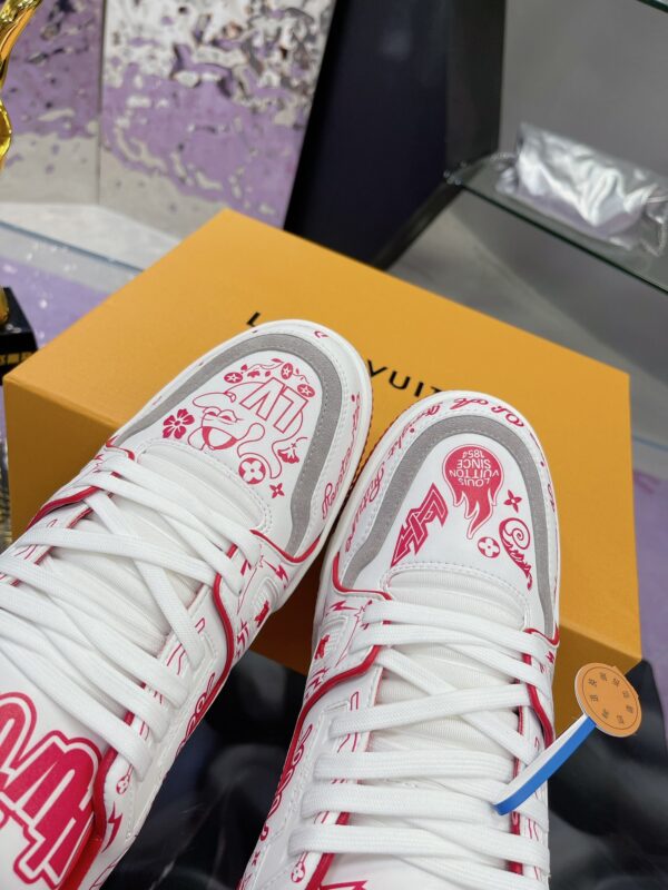 Custom Louis Vuitton LV Trainer White & Red Graffiti Low-Top Sneakers