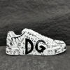 6 D&G Full Black Graffiti Logo Print White Leather Low Top Casual Sneakers