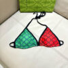 Gucci GG Logo Print Multicolor Triangle Halter Two-Piece Bikini Swimsuit