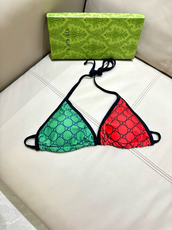 Gucci GG Logo Print Multicolor Triangle Halter Two-Piece Bikini Swimsuit