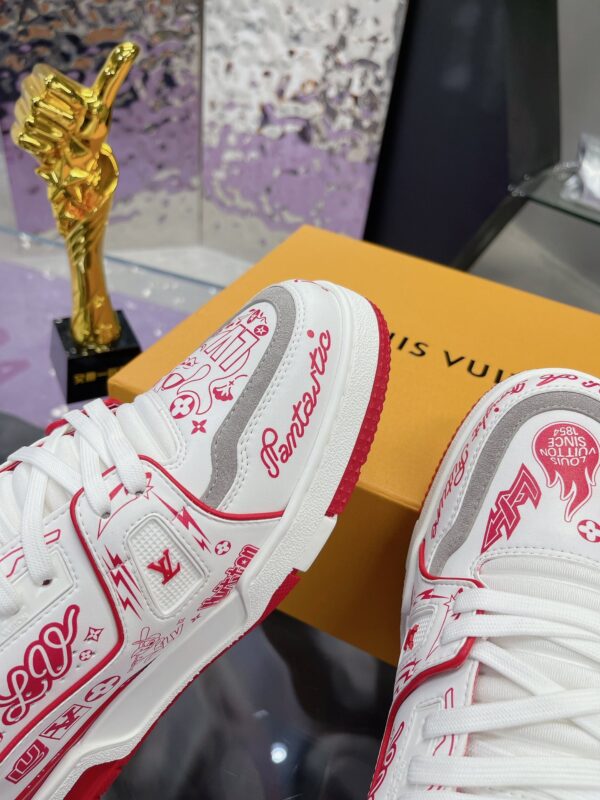 Custom Louis Vuitton LV Trainer White & Red Graffiti Low-Top Sneakers