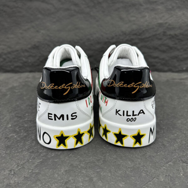 7 Dolce & Gabbana Graffiti Patch White Leather Sneakers, Italy-Made Street Style Casual Shoes