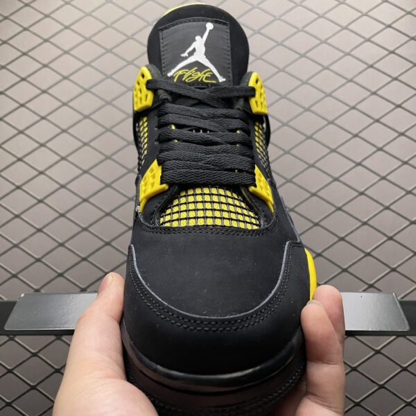 8 (1) Air Jordan 4 Retro Thunder Black & Yellow Sneakers - Classic Basketball & Streetwear Shoes