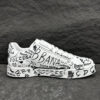 8 D&G Full Black Graffiti Logo Print White Leather Low Top Casual Sneakers