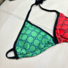 Gucci GG Logo Print Multicolor Triangle Halter Two-Piece Bikini Swimsuit