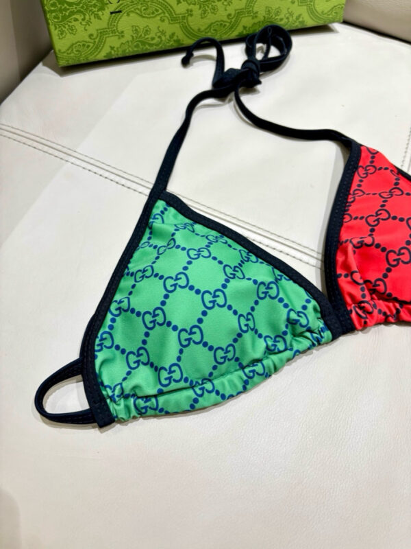 Gucci GG Logo Print Multicolor Triangle Halter Two-Piece Bikini Swimsuit