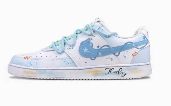O1CN01yqBvAT1sYNakSMSbC_!!2218932905778.png_ Custom Pastel Pink & Blue Air Force 1 - Hand-Painted Watercolor Graffiti Sneakers