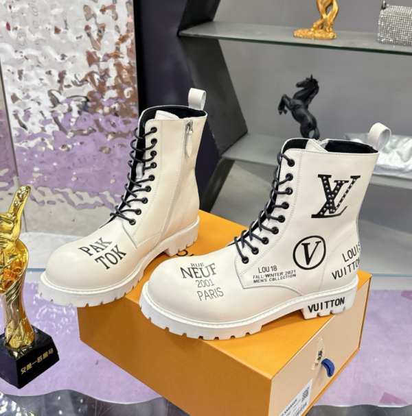 ScreenShot_2026-06-02_020758_238 Louis Vuitton White Logo Print Combat Boots - Luxury Streetwear Ankle Boots
