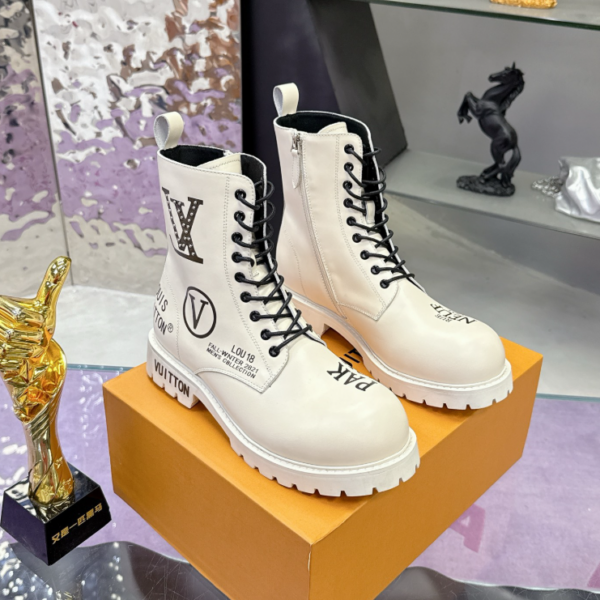 ScreenShot_2026-06-02_020808_558 Louis Vuitton White Logo Print Combat Boots - Luxury Streetwear Ankle Boots