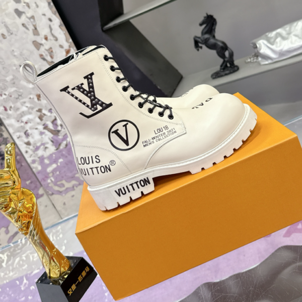 ScreenShot_2026-06-02_020826_103 Louis Vuitton White Logo Print Combat Boots - Luxury Streetwear Ankle Boots
