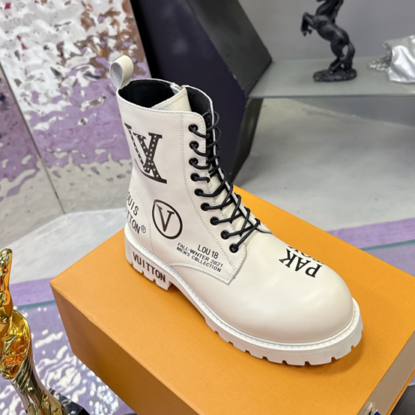 ScreenShot_2026-06-02_020849_430 Louis Vuitton White Logo Print Combat Boots - Luxury Streetwear Ankle Boots