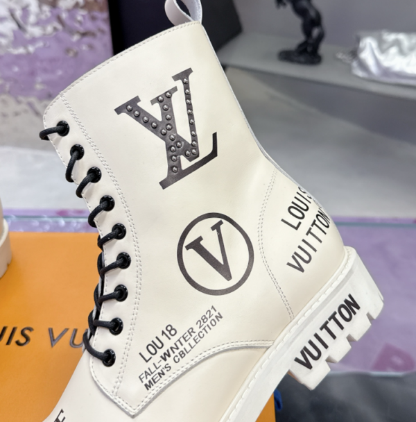 ScreenShot_2026-06-02_020918_327 Louis Vuitton White Logo Print Combat Boots - Luxury Streetwear Ankle Boots