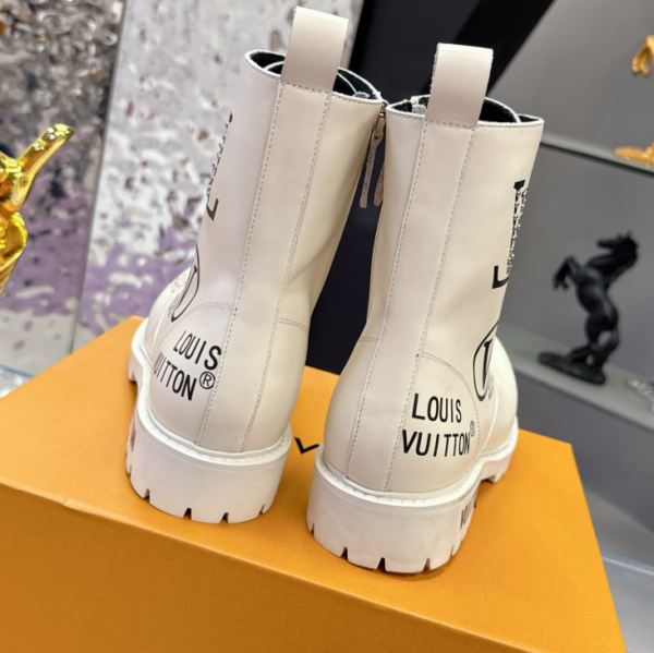 ScreenShot_2026-06-02_020937_279 Louis Vuitton White Logo Print Combat Boots - Luxury Streetwear Ankle Boots