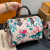 Vuitton LV Speedy 30 Pink Floral Monogram Canvas Top Handle Bag with Strap
