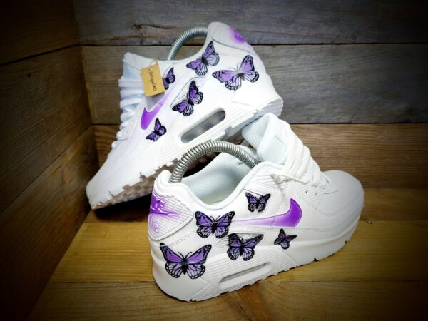 il_1140xN.5484612247_ga4f Custom Nike Air Max 90 White Sneakers with Hand-Painted Purple Butterflies