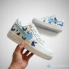 Custom Nike Air Force 1 White Sneakers with Blue Swoosh & Hand-Painted Blue Butterflies