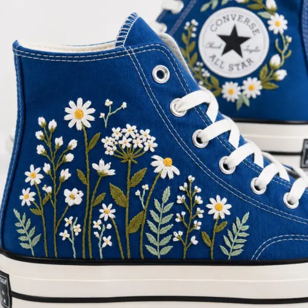 il_794xN.8085153844_2cfq Custom Blue Converse High Tops with Hand-Embroidered Daisies and Wildflowers