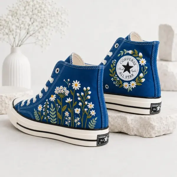 il_794xN.8085154120_ruwe Custom Blue Converse High Tops with Hand-Embroidered Daisies and Wildflowers