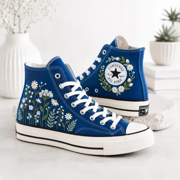 il_794xN.8133063823_lkv6 Custom Blue Converse High Tops with Hand-Embroidered Daisies and Wildflowers