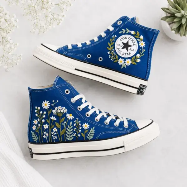 il_794xN.8133064239_2ib9 Custom Blue Converse High Tops with Hand-Embroidered Daisies and Wildflowers
